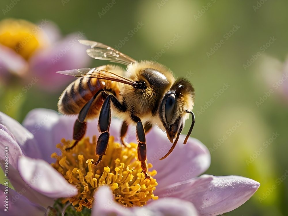 a bee perched on a flower with a blurred background
a bee perched on a flower with a blurred background