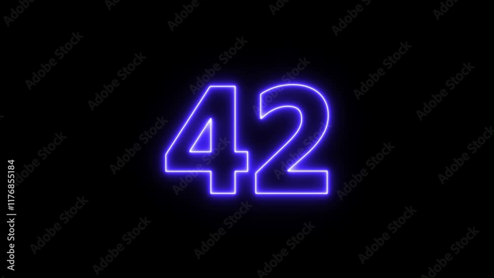 Neon number 42 animation on black background Neon number 42 animation on black background