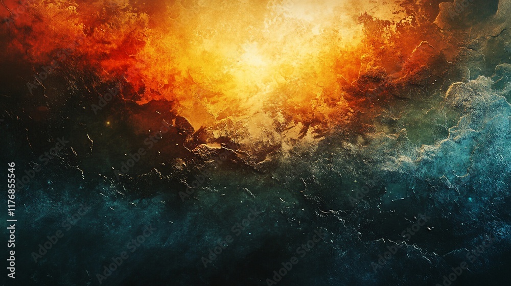 Fototapeta premium Fiery nebula with vibrant orange, yellow, and blue hues.