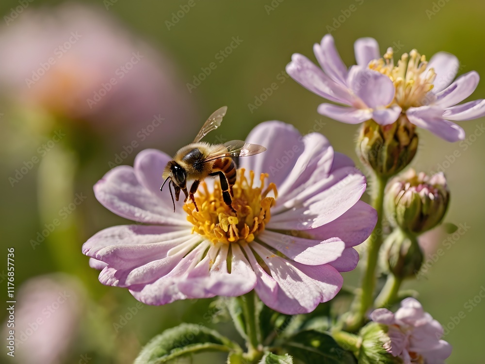 a bee perched on a flower with a blurred background a bee perched on a flower with a blurred background