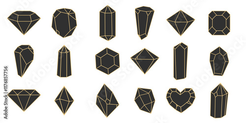 Crystal gemstone polygon stone, contour gem, polyhedron minimal. Elegant outline geometric quartz, jewel. Mineral linear icon.