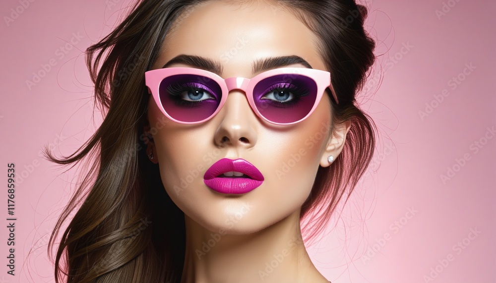 Chic Portrait of a Stylish Woman with Pink Background Chic Portrait of a Stylish Woman with Pink Background
