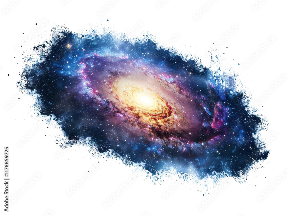 Fototapeta premium dark blue cosmic spiral galaxy with bright core isolated on white or transparent png