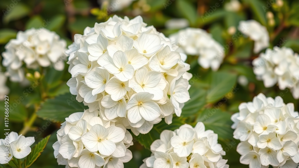 White Hydrangea Garden Bloom - Stunning Close-Up White Hydrangea Garden Bloom - Stunning Close-Up
