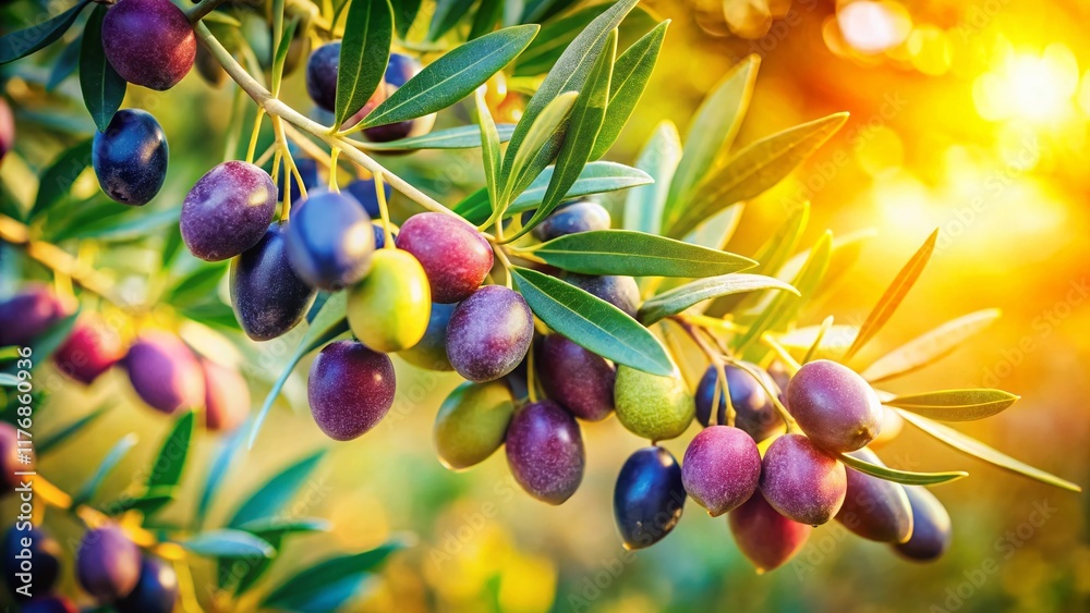 Close-up of Ripe Olives on Branch with Lush Leaves - Authentic Mediterranean Harvest Close-up of Ripe Olives on Branch with Lush Leaves - Authentic Mediterranean Harvest