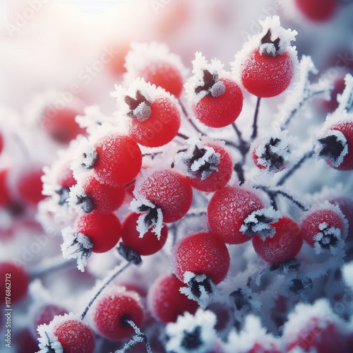 248 Frost kissed Berries Vibrant red berries peeking through a l photo