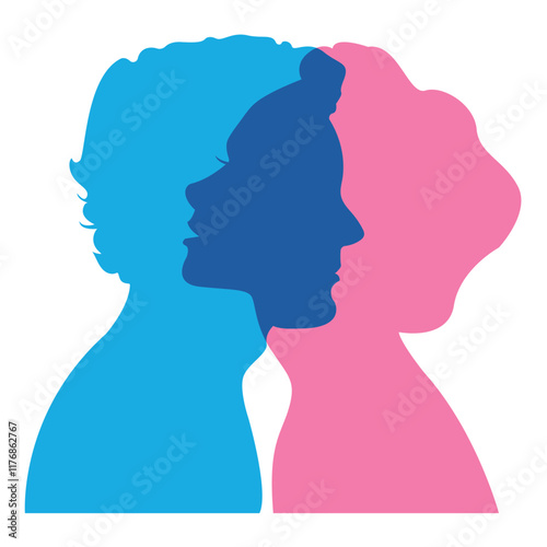 Overlapping Silhouettes of a Man and Woman in Vibrant Colors