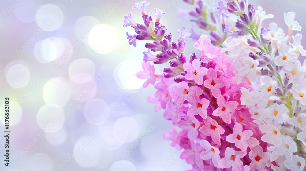 Obraz premium A beautiful arrangement of lavender and pink flowers with a soft background.