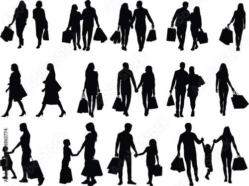 Set of people shopping silhouette illustration