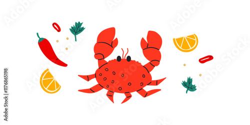 Crab isolated on white background. Vector eps 10. crab vector white background, perfect for wallpaper or design elements .Crab sea food with spices ,chili lemon photo