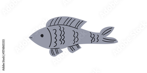 Fish doodle flat hand drawn vector icon illustration , sea food , omega 3 health diet .Doodle fish isolate on white for web , social media, menu or banner design.