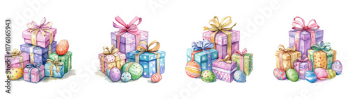 Watercolor illustration of gift box for Easter isolated on white background.