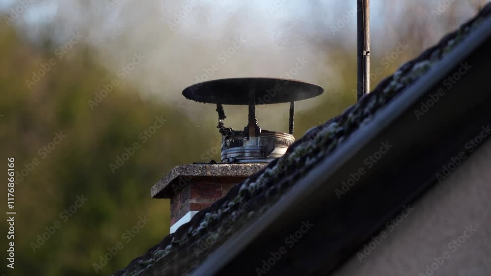 plan fixe dur une vieille cheminée en hiver, par temps très froid