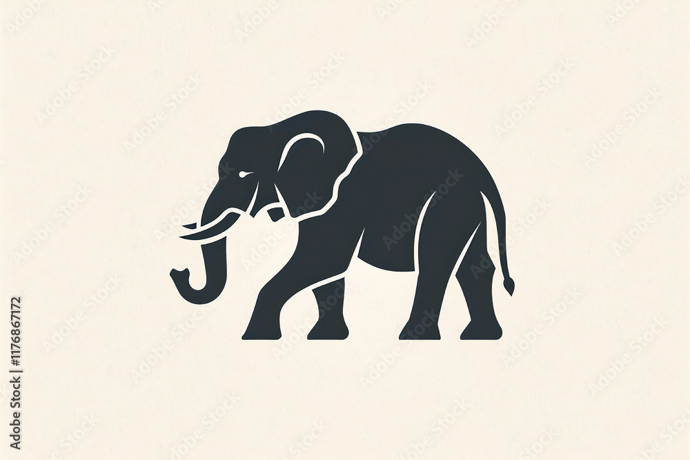 Obraz premium Stylized elephant silhouette in black on a white background, representing strength, wisdom, and nature.