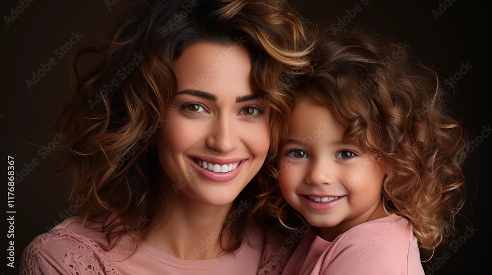 Smiling mother and daughter embrace, capturing the love and happiness of their family Smiling mother and daughter embrace, capturing the love and happiness of their family