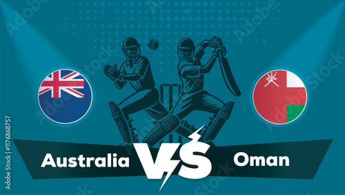 Australia VS Oman , Oman Vs Australia cricket match , Cricket match concept with creative illustration.eps