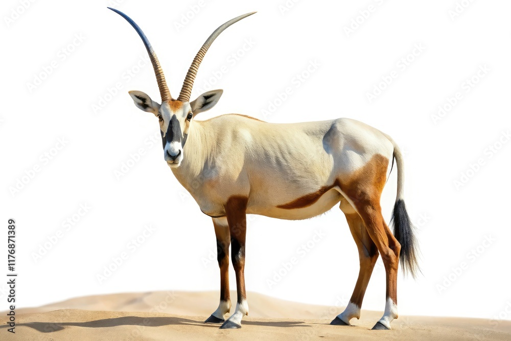 Arabian Oryx Aerial Photo, Isolated Oryx, White Oryx, Desert Antelope, Wildlife Photography, PNG Image, High-Resolution Oryx