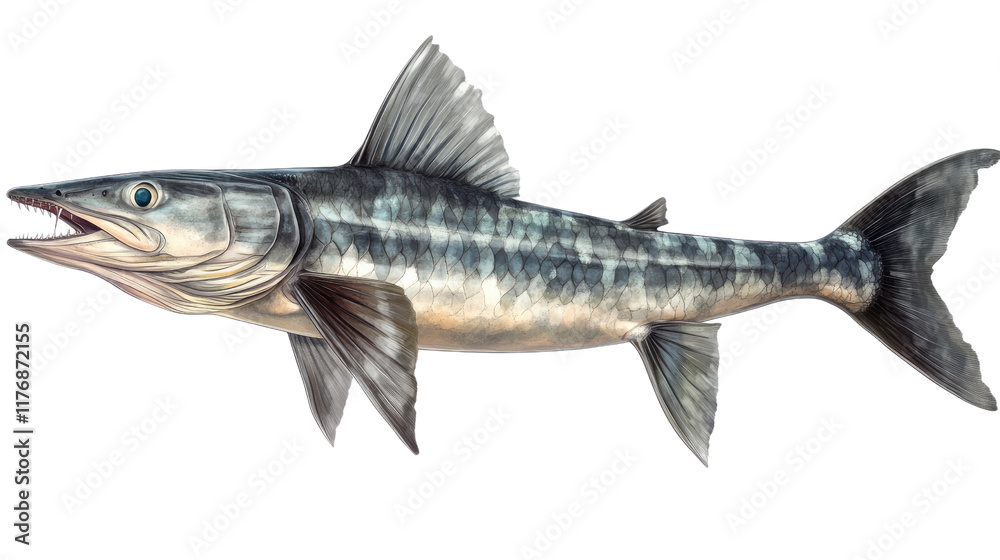 Striped Catfish: Detailed illustration of a striped catfish, showcasing its sleek body, prominent fins, and distinctive markings. Perfect for educational or culinary purposes. Striped Catfish: Detailed illustration of a striped catfish, showcasing its sleek body, prominent fins, and distinctive markings. Perfect for educational or culinary purposes.
