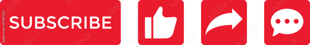 Subscribe, like, comment, share, notification icon set. subscribe button red color and notification bell
Subscribe, like, comment, share, notification icon set. subscribe button red color and notification bell