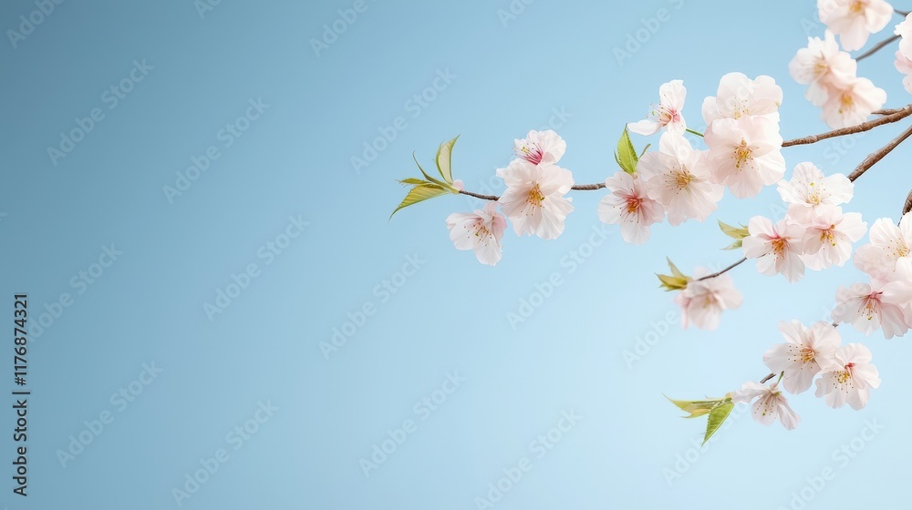 Delicate Cherry Blossom Branch Against Blue Sky Delicate Cherry Blossom Branch Against Blue Sky