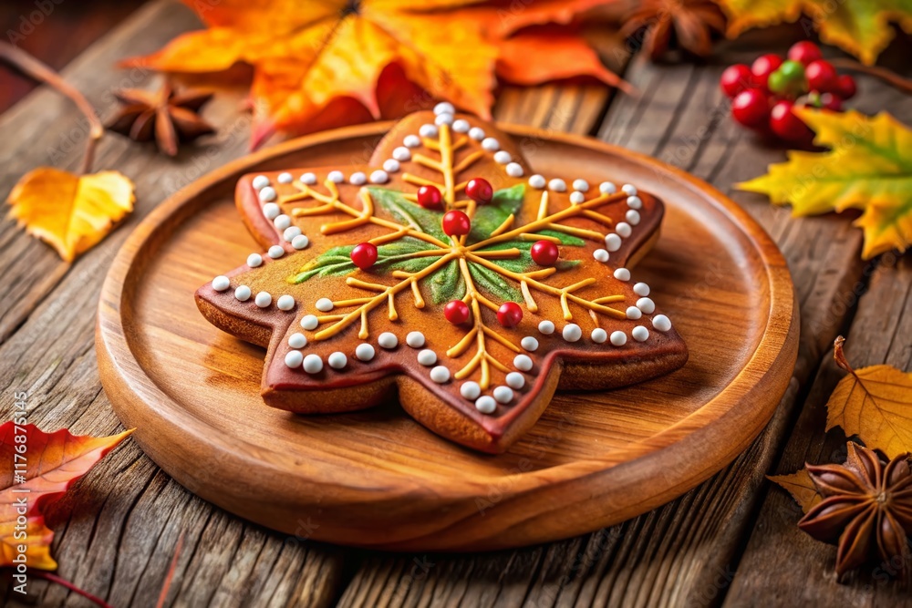 Delicious Gingerbread Cookie on Rustic Plate - Autumnal Food Photography