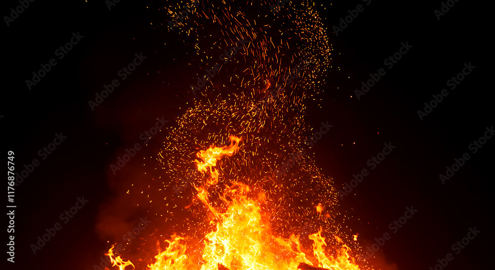 Fototapeta premium Fiery Nightscape: Swirling Flames Erupt in Darkness