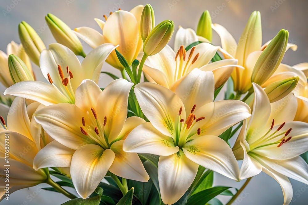 Fototapeta premium Elegant Cream Lilies Bouquet - Luxurious Floral Arrangement Stock Photo