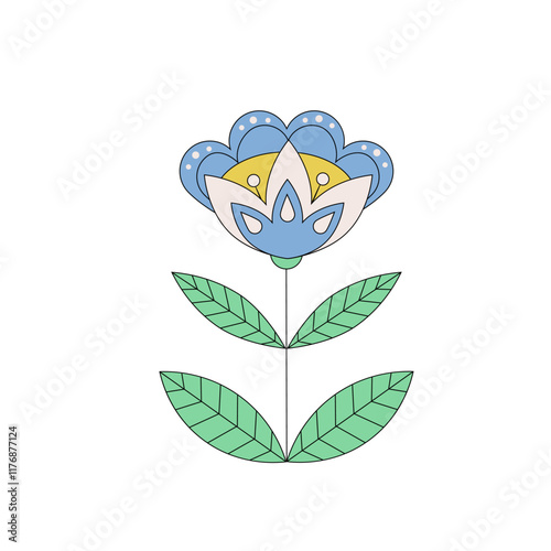 An abstract flower, an isolated plant in the Scandinavian, Slavic style. Fantasy Plant