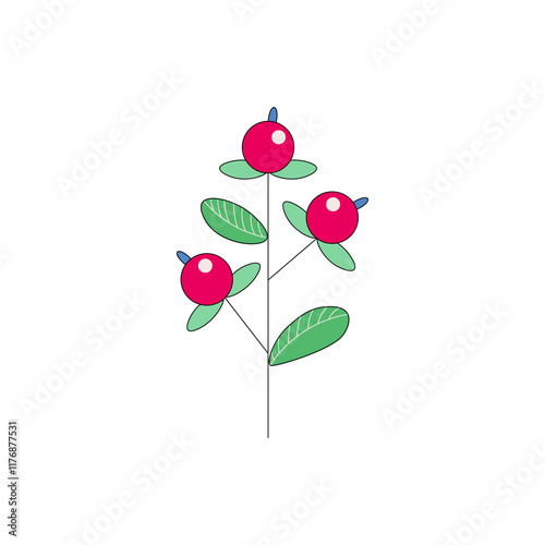 Red wild berries on a branch, doodle illustration