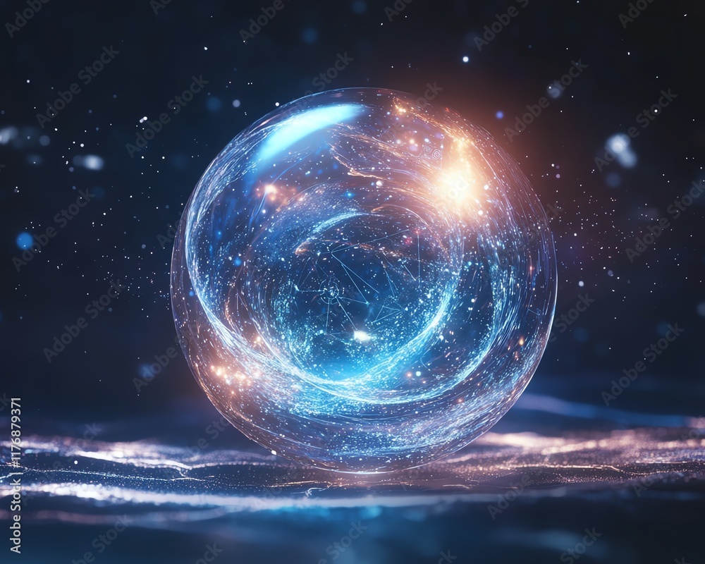 Obraz premium Abstract glowing sphere with energy swirling inside, cosmic background. Perfect for science fiction, fantasy, or technology concepts.