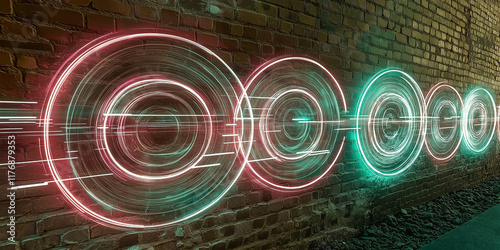 Digital Ripples on Brick Canvas, Urban Vortex: Digital Energy Meets Brick Wall