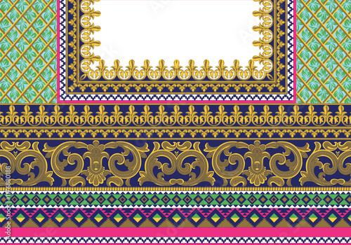 Seamless Border paired with ethnic details, bringing timeless elegance to textiles and wallpaper.