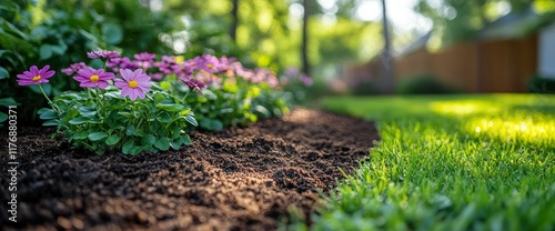 Vibrant Purple Flowers Blooming in a Beautifully Landscaped Garden Bed