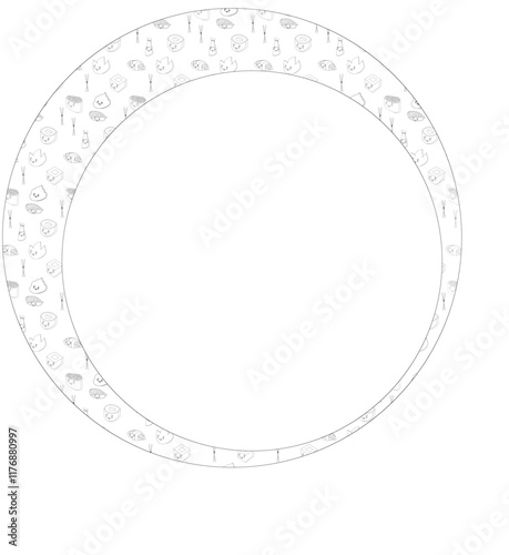 Round frame with drawn sushi.