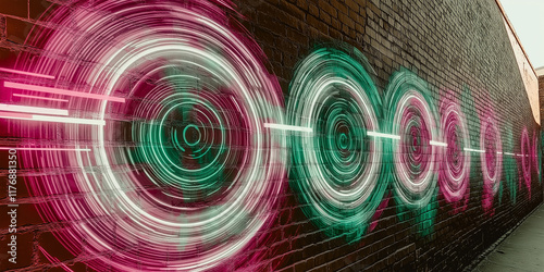 Digital Ripples on Brick Canvas, Urban Vortex: Digital Energy Meets Brick Wall