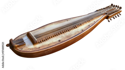 Antique Hurdy-Gurdy: A close-up of a vintage hurdy-gurdy, a fascinating medieval stringed instrument. The intricate details of its construction and the aged wood lend an air of historical charm.  