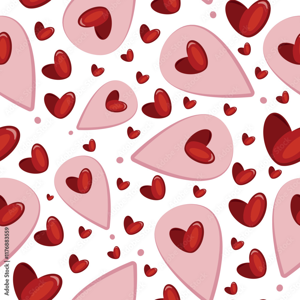 seamless pattern with pink card pin icon and red hearts arranged randomly, valentine's day pattern seamless pattern with pink card pin icon and red hearts arranged randomly, valentine's day pattern