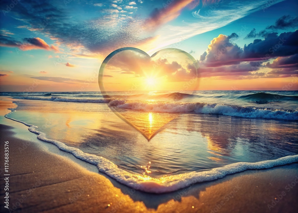 Heart Shaped Shadow on Sandy Beach, Double Exposure Effect Heart Shaped Shadow on Sandy Beach, Double Exposure Effect