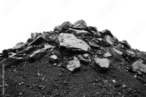 Large pile of rocky debris on a construction site under a clear sky during daylight