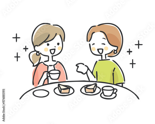 カフェで楽しく会話する女性
