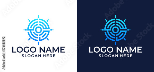 Simple design abstract ship steering vector icons with round elements.