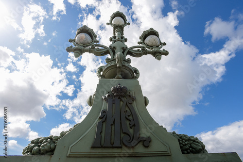 The lantern of the Trinity Bridge, St. Petersburg, beautiful clouds in the sky