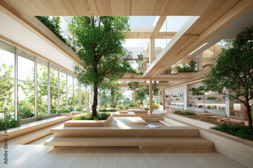 Fototapeta premium Innovative classroom design focused on environment modern educational space nature-inspired learning bright and open atmosphere