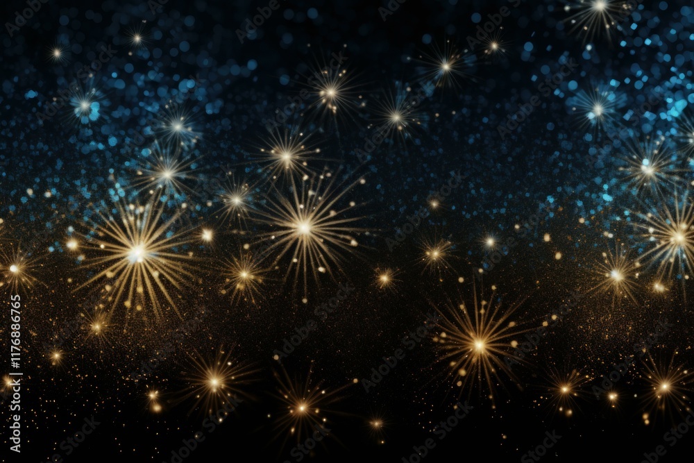 Naklejka premium Golden sparkles and blue glitter create a festive and magical atmosphere, perfect for celebrations and holidays