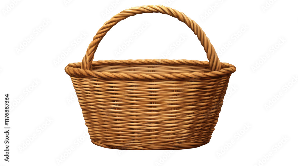 Rustic Woven Basket: A classic, handcrafted basket with a woven design and a sturdy rope handle. This image is perfect for showcasing rustic charm and the beauty of natural materials. Rustic Woven Basket: A classic, handcrafted basket with a woven design and a sturdy rope handle. This image is perfect for showcasing rustic charm and the beauty of natural materials.