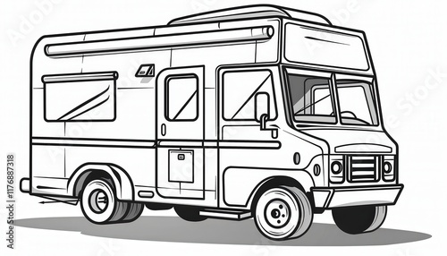 A classic camper van perfect for coloring pages travel brochures or stickers. Evokes a sense of adventure and wanderlust suitable for both kids and adults.