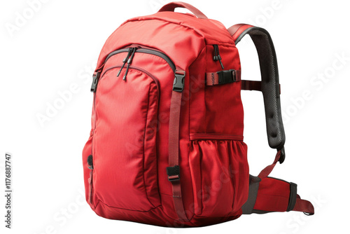 Stylish red backpack showcasing durable fabric and spacious compartments for outdoor adventures and daily use