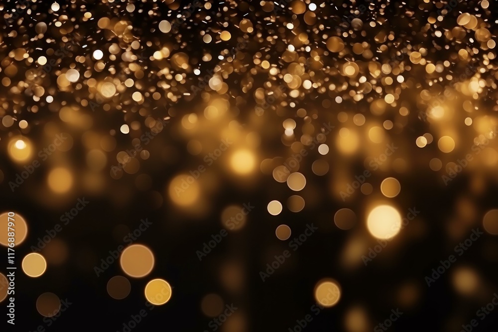 Golden bokeh lights falling on dark background, creating festive christmas atmosphere Golden bokeh lights falling on dark background, creating festive christmas atmosphere