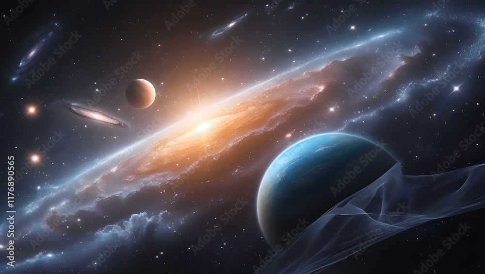 Obraz premium A cosmic landscape with stars and planets