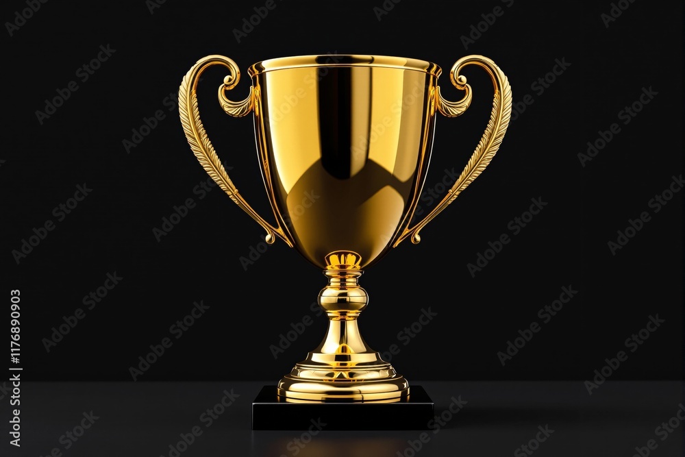 Shiny golden trophy with intricate handles, placed on a dark background, symbolizing achievement, success, and recognition. Ai generative Shiny golden trophy with intricate handles, placed on a dark background, symbolizing achievement, success, and recognition. Ai generative